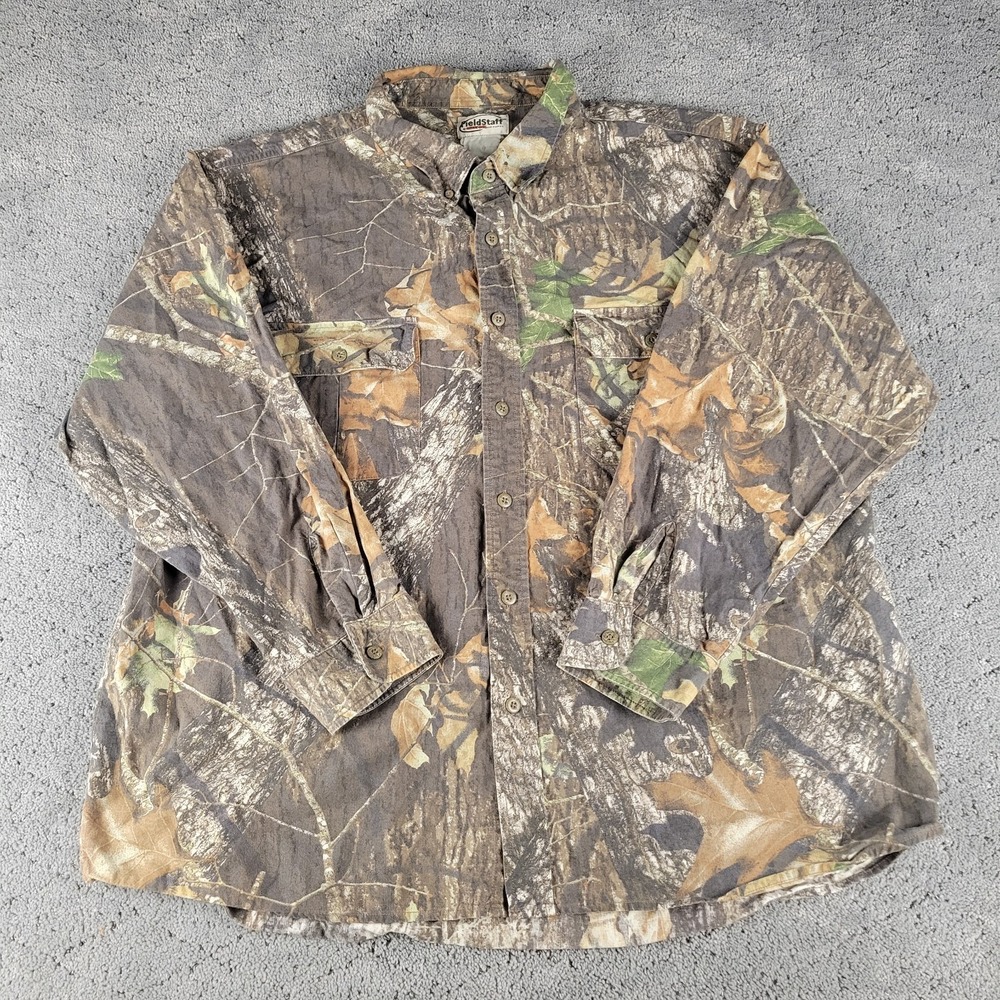 VTG Fieldstaff Mossy Oak Shirt Mens 2XL Long Sleeve Button Down Hunting Camping